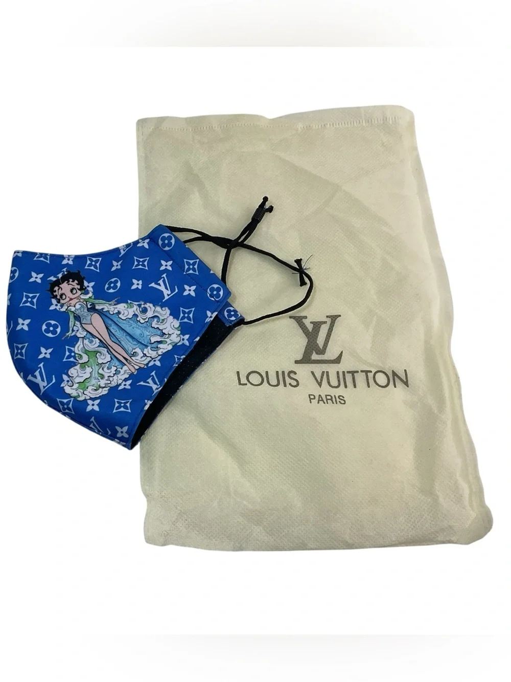 Louis Vuitton LV Logo Betty Boop Blue Face Mask Adjustable Ear Loops w/ Pouch